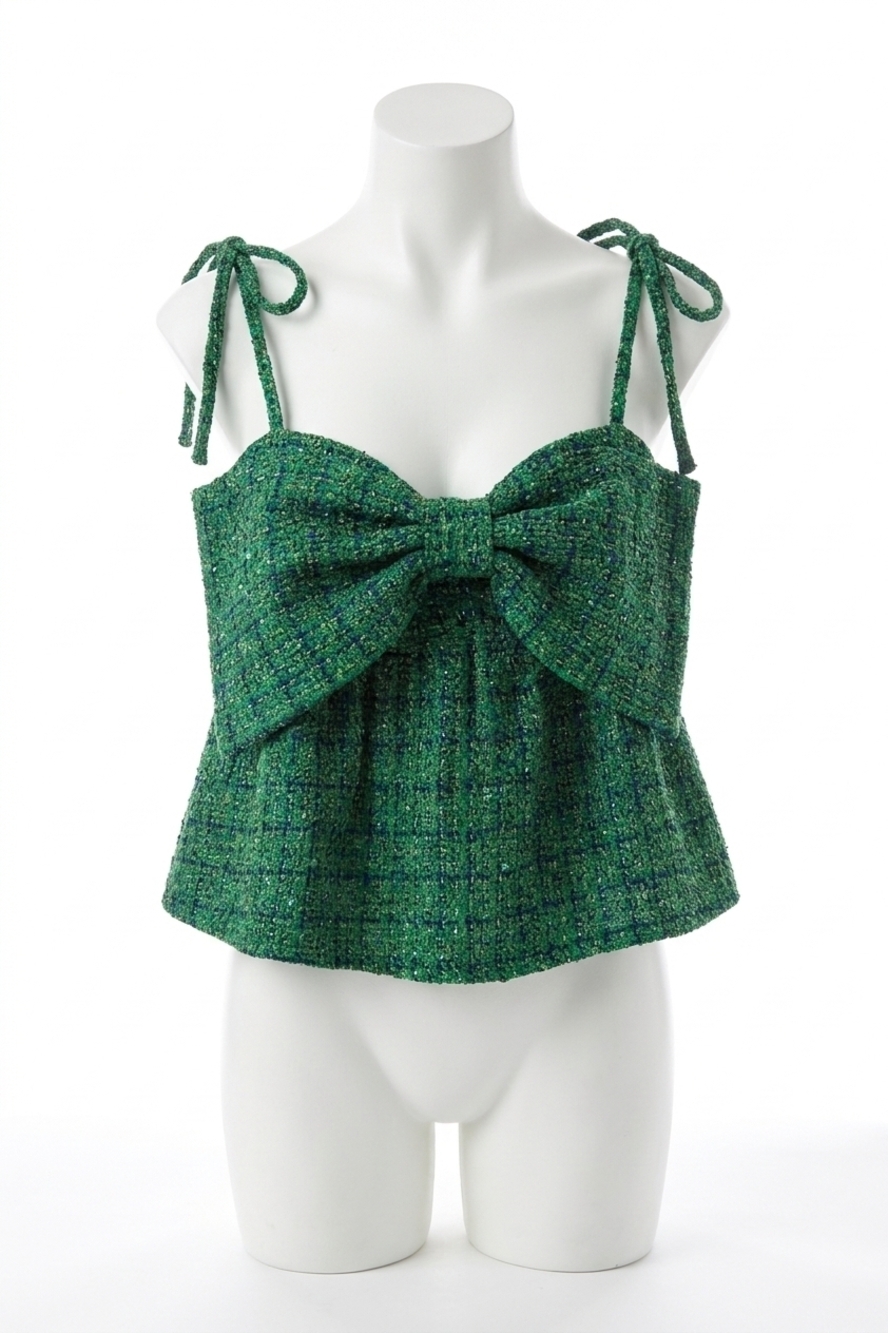 NEW DAY + MOON plaid bow babydoll top in green
